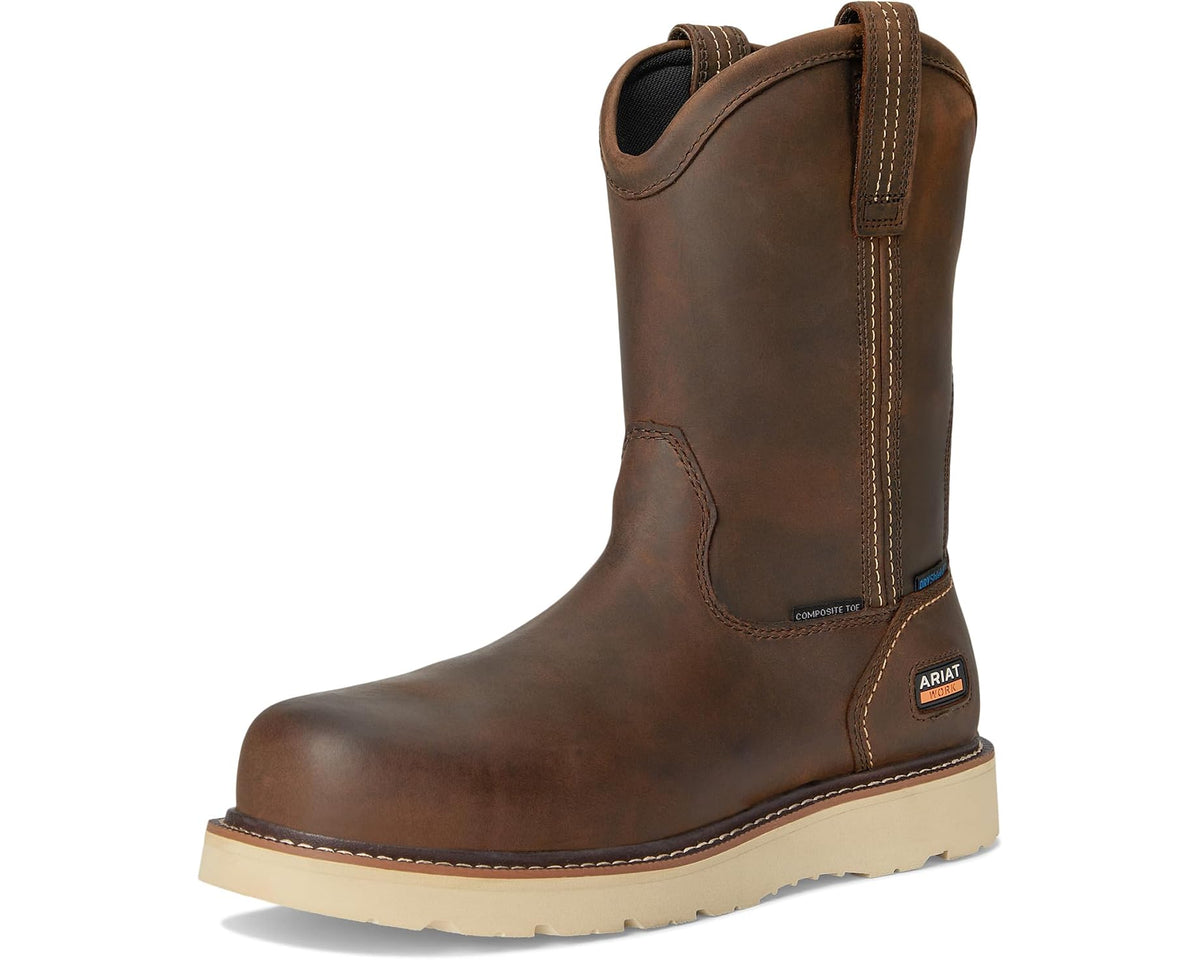 Men's Ariat Rebar Wedge Pull-On Waterproof Composite Toe Work Boots Distressed Brown - Eurostride