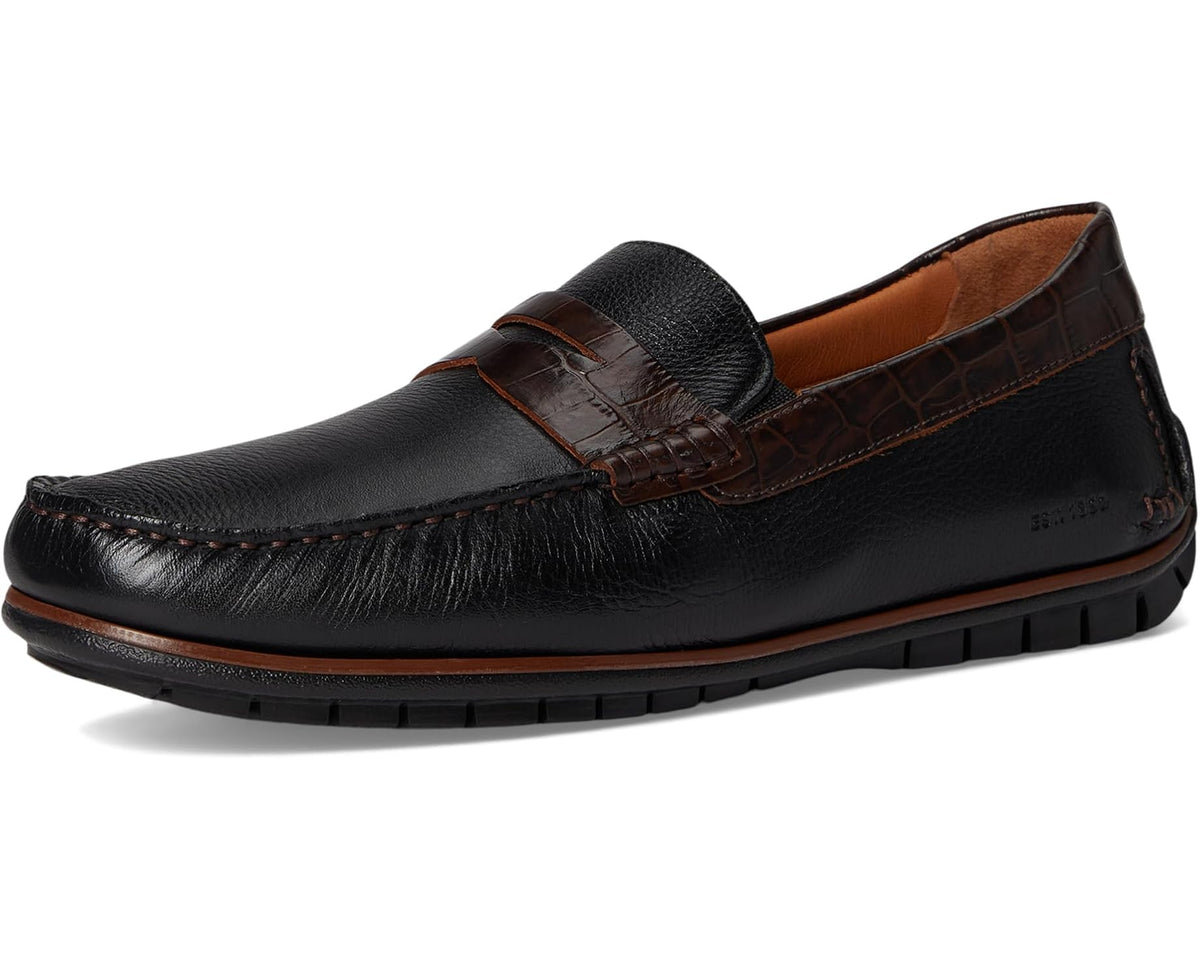 Men's Johnston & Murphy Cort 2.0 Penny Black Full Grain/Dark Brown Croc Embossed Full Grain - Eurostride