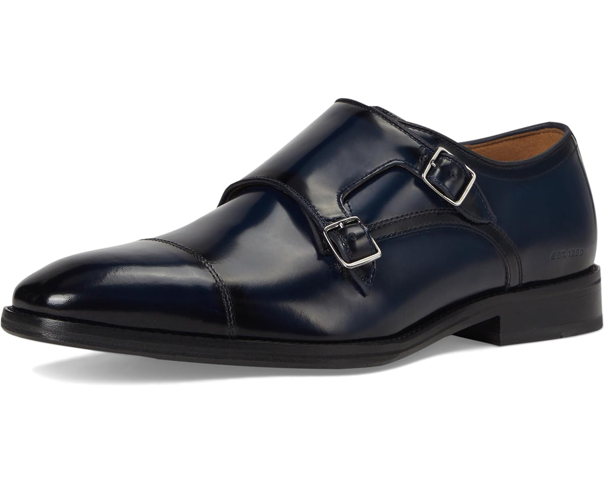 Men's Johnston & Murphy Sullivan Double Buckle Cap Toe Navy Italian Calkskin - Eurostride