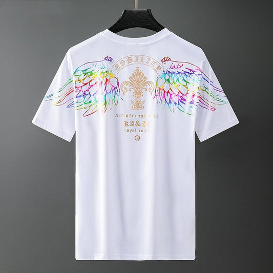 Men S Hot Stamping Process Men S Fashion Brand Off Shoulder Short Sleeved T Shirt Men - My Store
