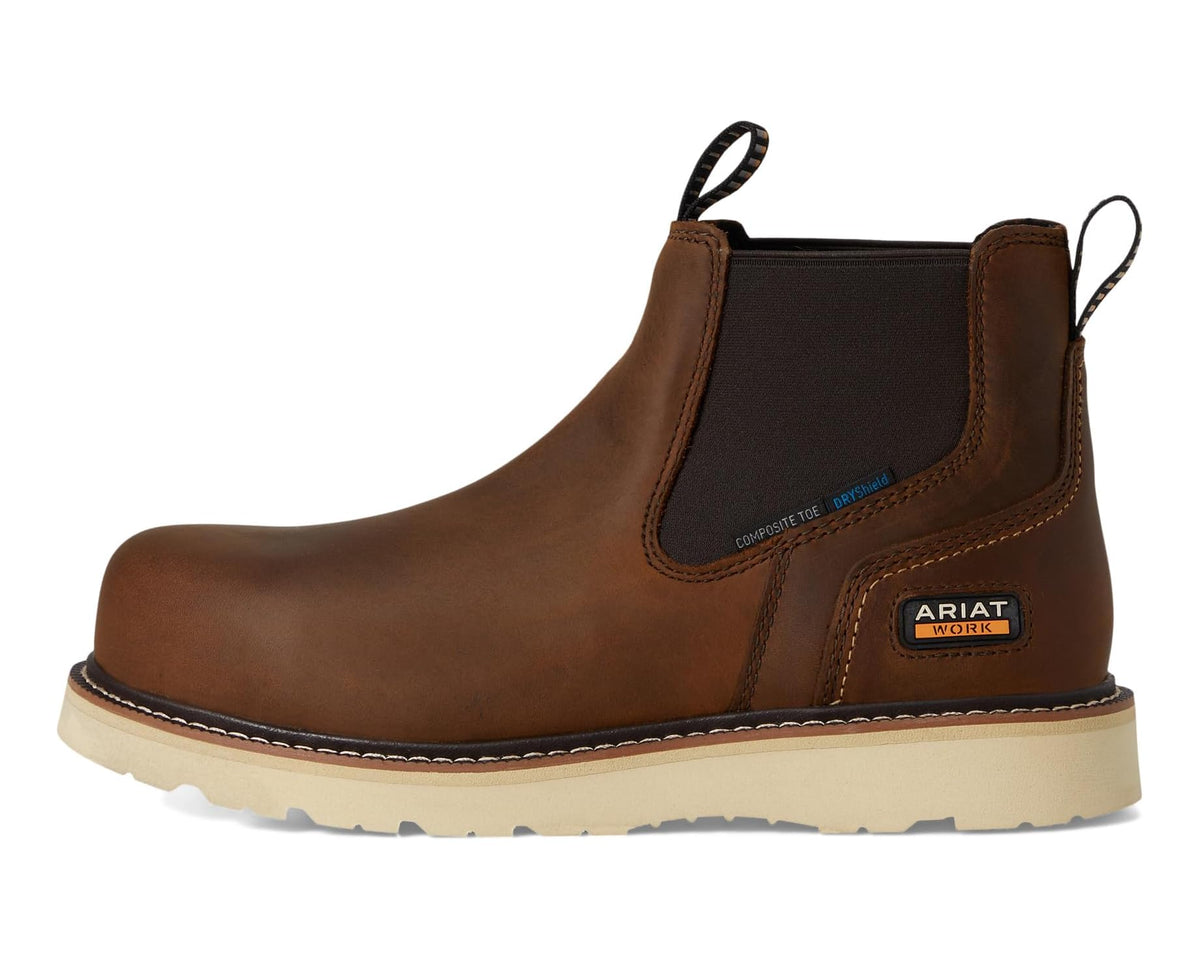 Men's Ariat Rebar Wedge Chelsea Waterproof Composite Toe Work Boots Distressed Brown - Eurostride