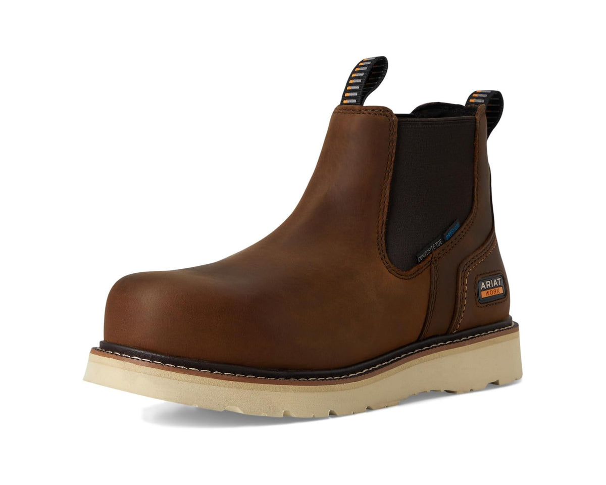 Men's Ariat Rebar Wedge Chelsea Waterproof Composite Toe Work Boots Distressed Brown - Eurostride
