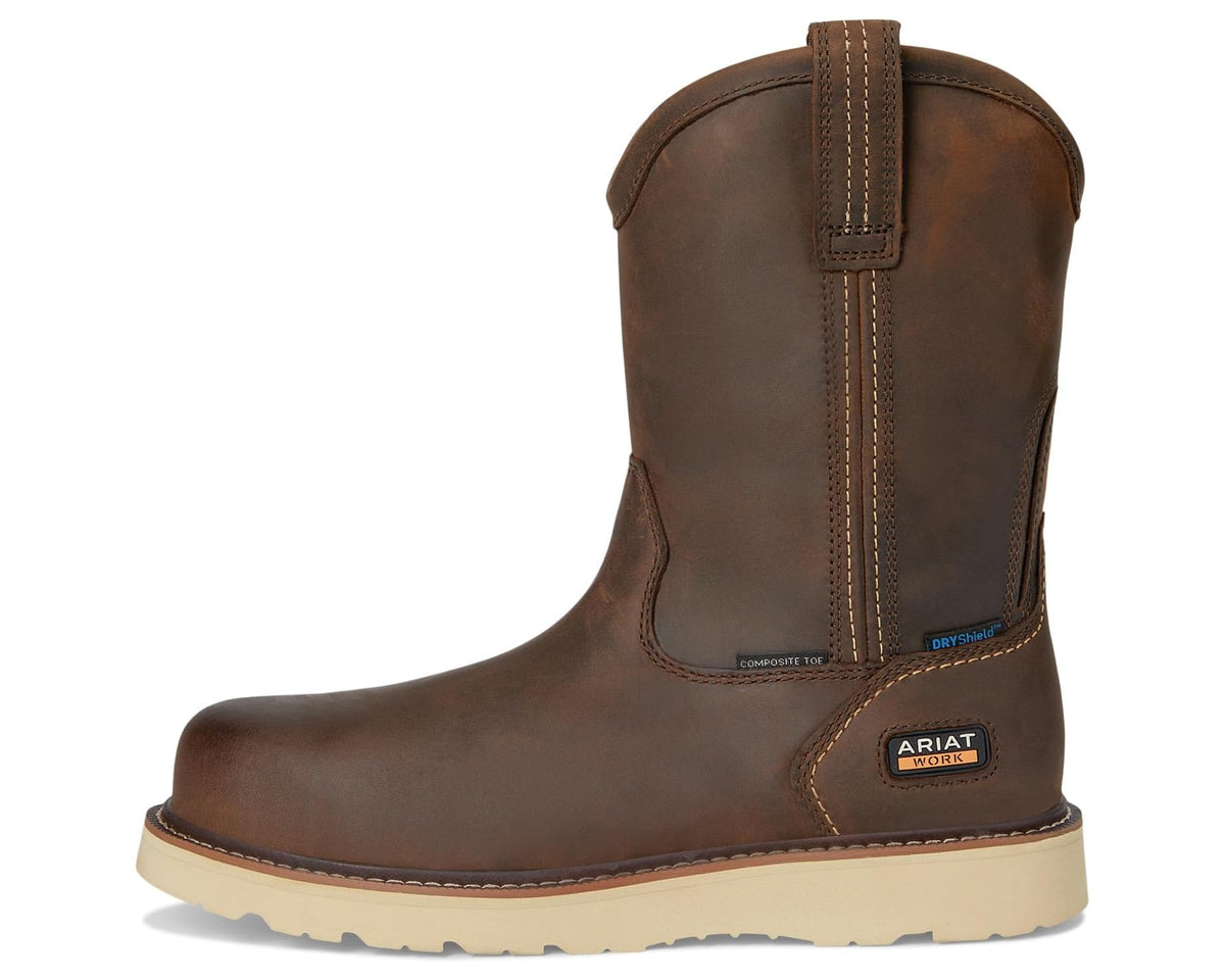 Men's Ariat Rebar Wedge Pull-On Waterproof Composite Toe Work Boots Distressed Brown - Eurostride