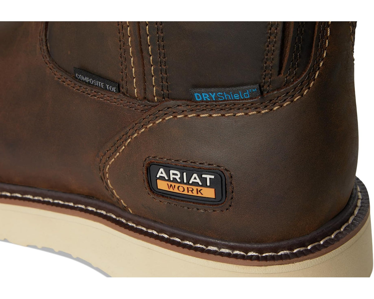 Men's Ariat Rebar Wedge Pull-On Waterproof Composite Toe Work Boots Distressed Brown - Eurostride