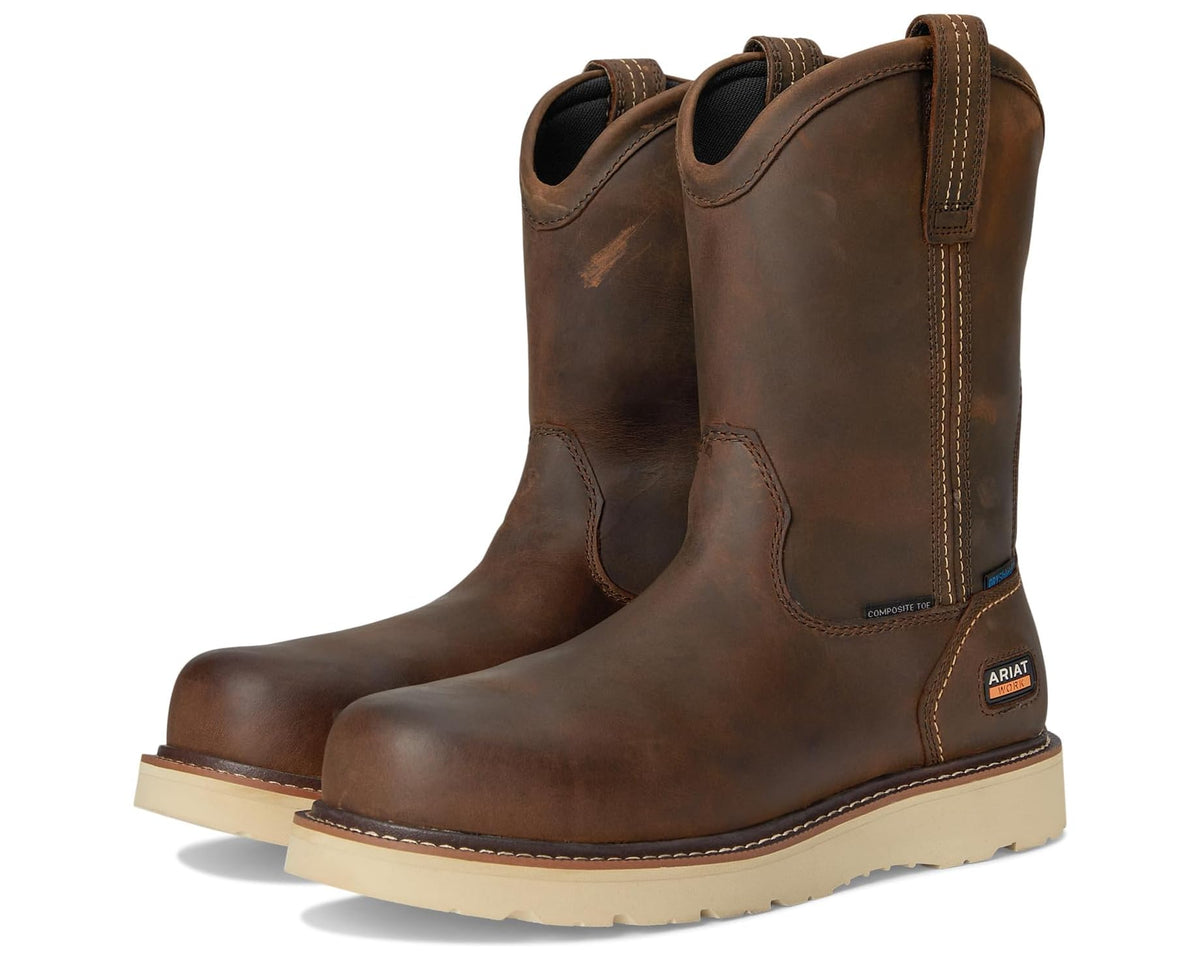 Men's Ariat Rebar Wedge Pull-On Waterproof Composite Toe Work Boots Distressed Brown - Eurostride