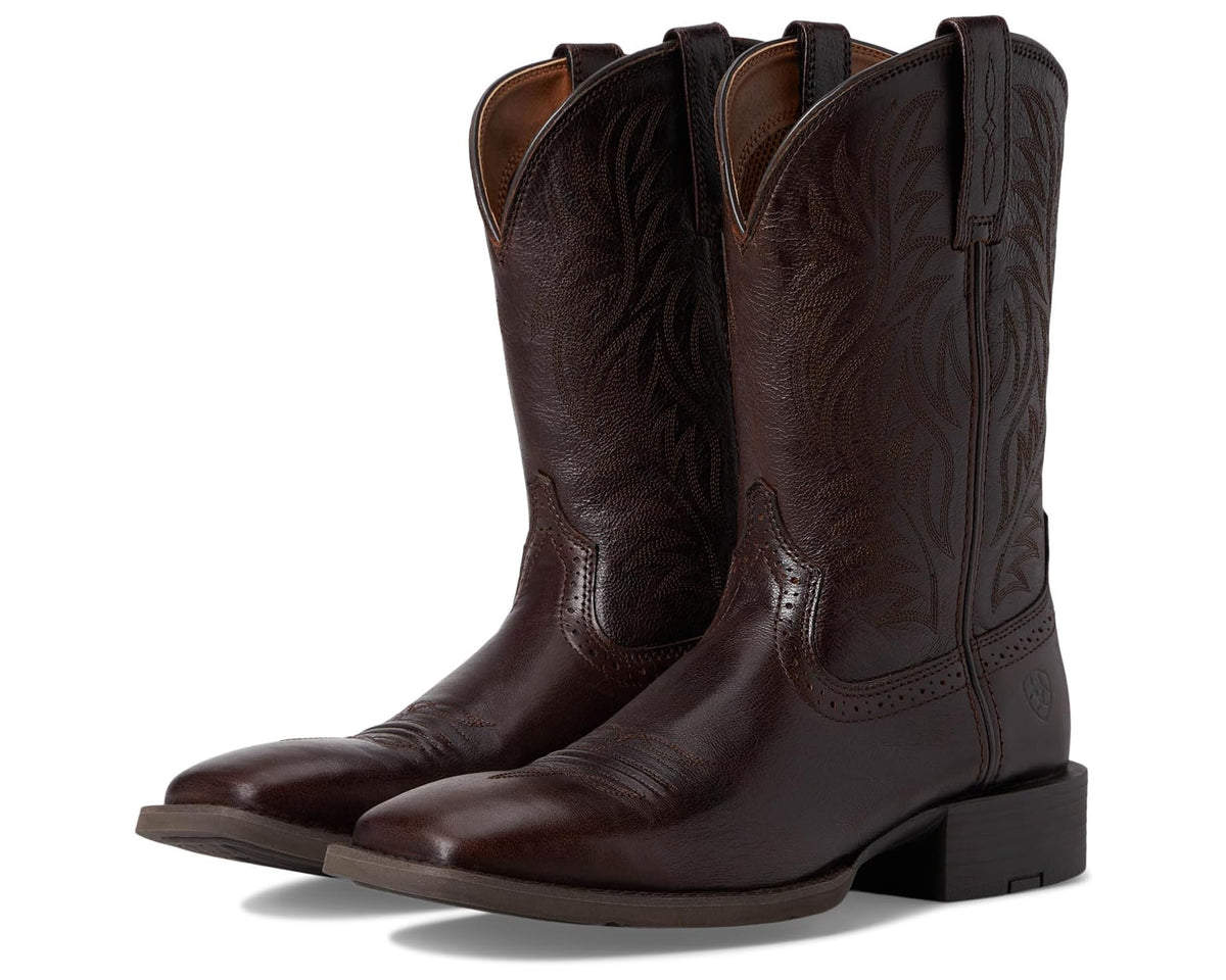 Men's Ariat Sport Wide Square Toe Cowboy Boots Burnished Chocolate - Eurostride