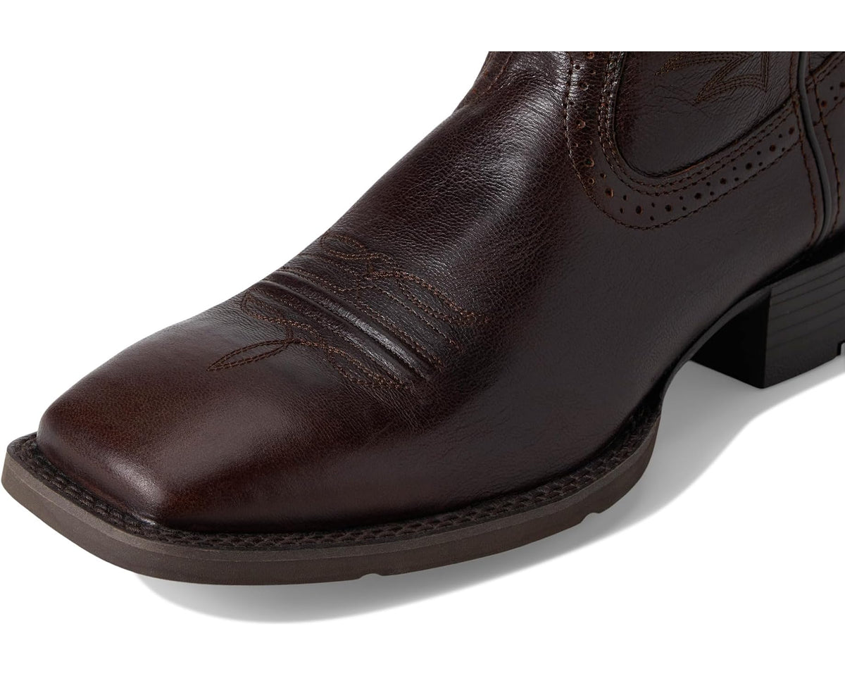 Men's Ariat Sport Wide Square Toe Cowboy Boots Burnished Chocolate - Eurostride