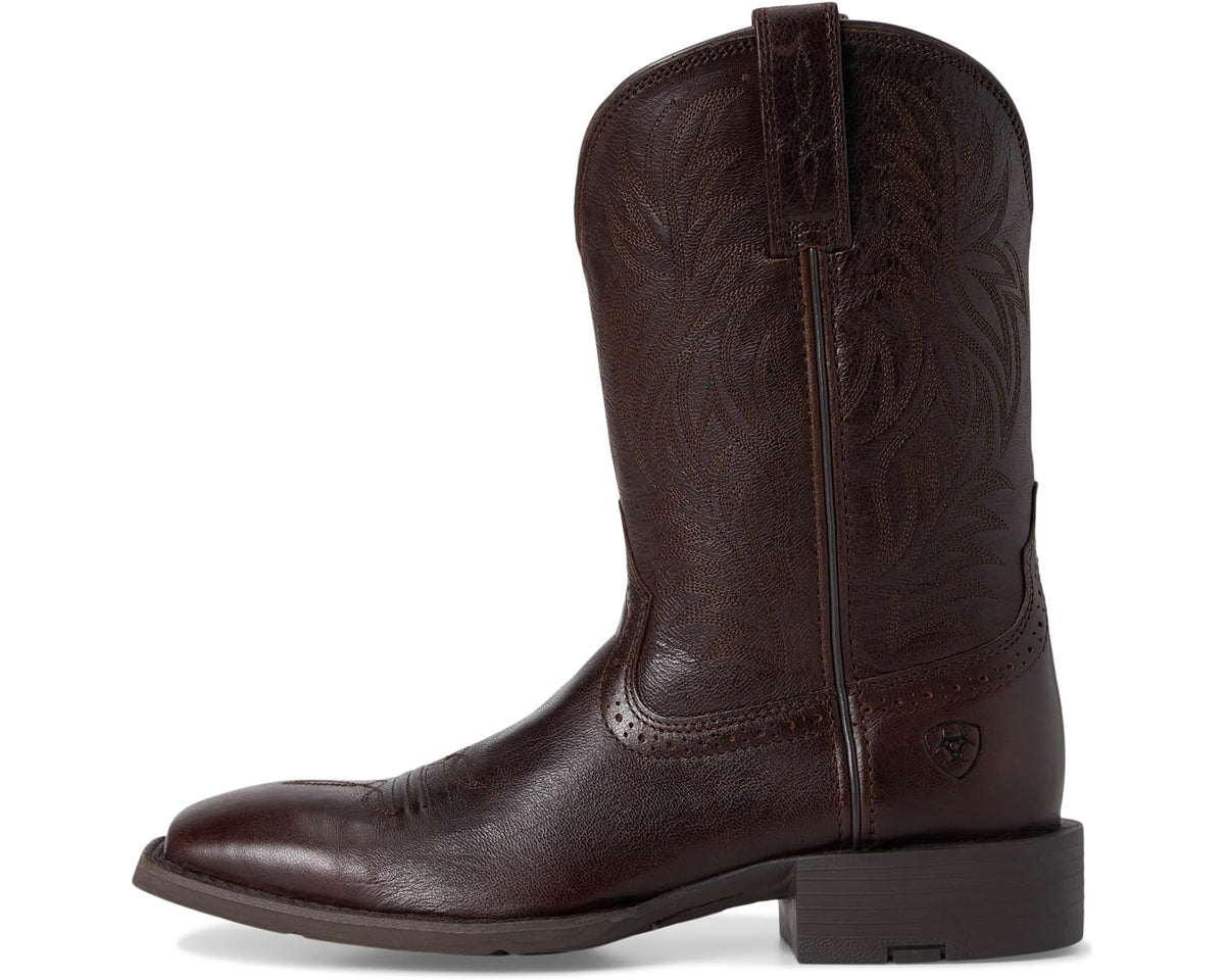 Men's Ariat Sport Wide Square Toe Cowboy Boots Burnished Chocolate - Eurostride