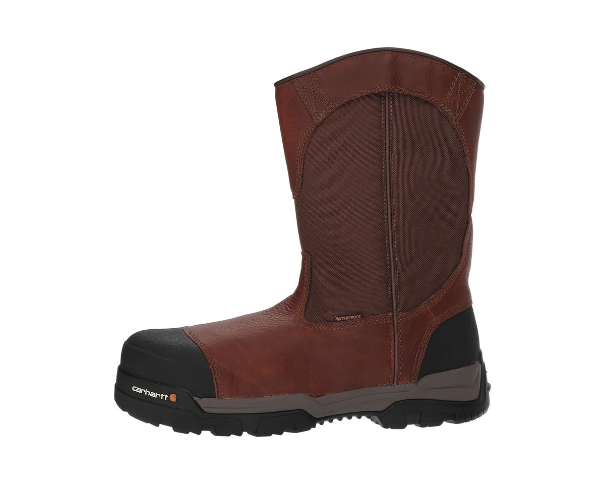Men's Carhartt 10 Waterproof Comp Toe Pull-On Work Boots Brown Leather - Eurostride