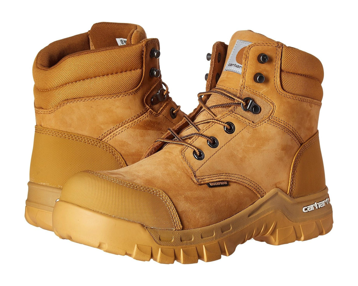 Men's Carhartt 6 Rugged Flex Waterproof Comp Toe Work Boots Wheat Oil Tanned Leather - Eurostride