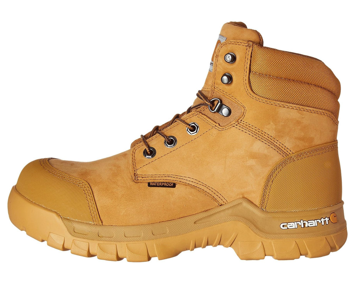 Men's Carhartt 6 Rugged Flex Waterproof Comp Toe Work Boots Wheat Oil Tanned Leather - Eurostride