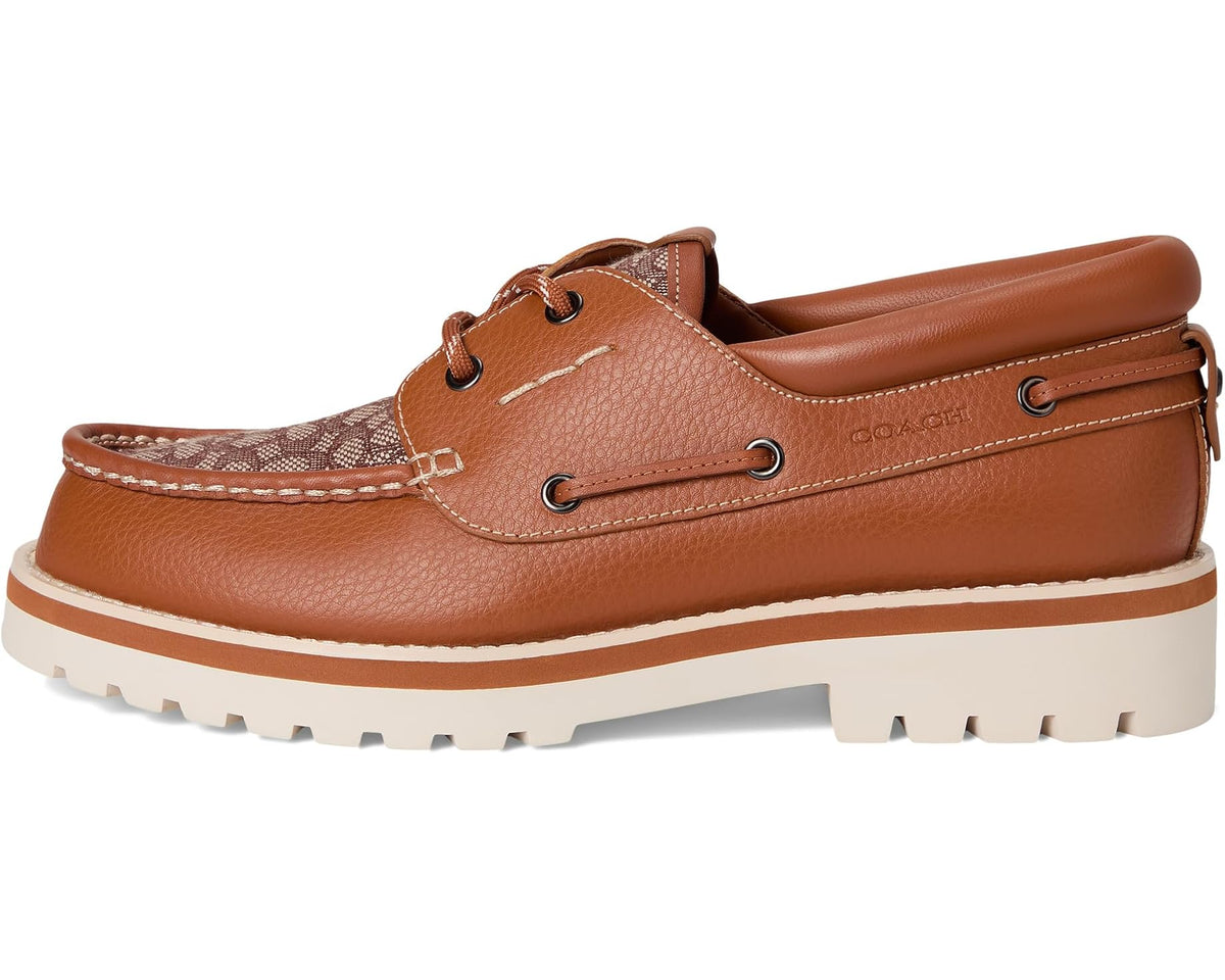 Men's COACH Benson Micro Signature Boat Shoe Burnished Amber - Eurostride