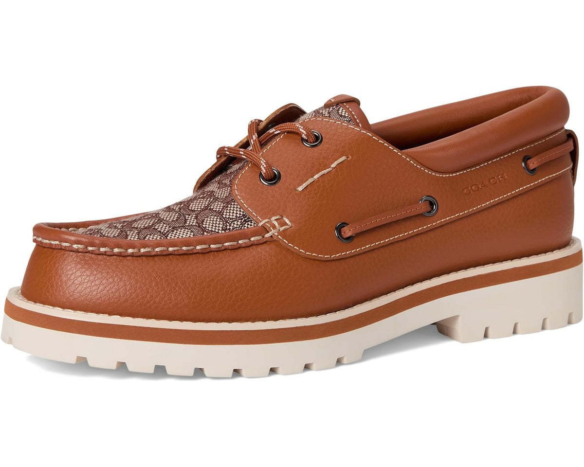 Men's COACH Benson Micro Signature Boat Shoe Burnished Amber - Eurostride