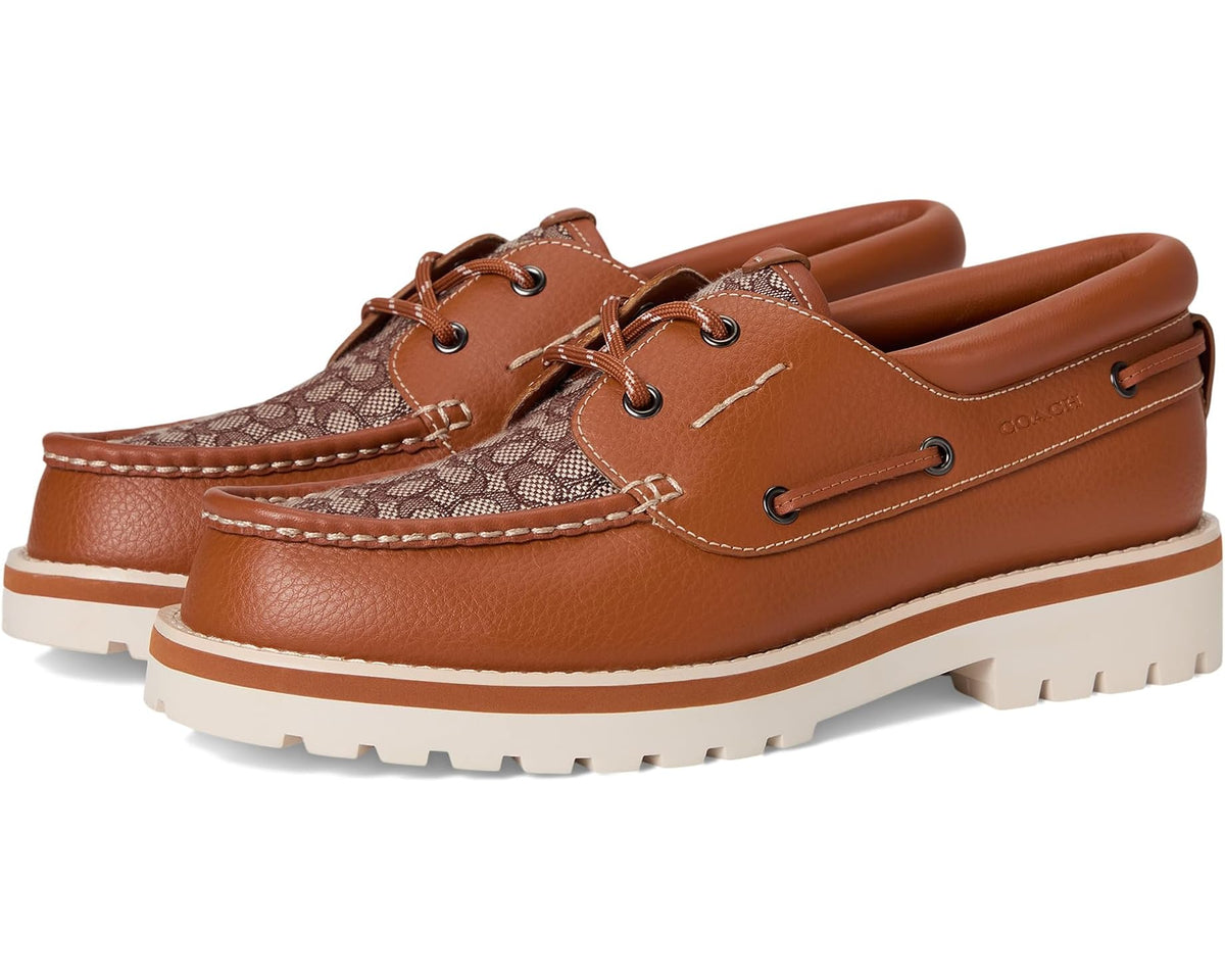 Men's COACH Benson Micro Signature Boat Shoe Burnished Amber - Eurostride