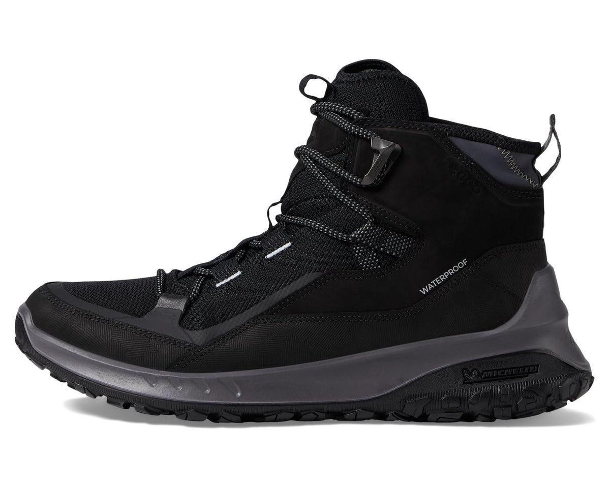 Men's ECCO Sport Ultra Terrain Waterproof Mid Hiking Boot Black/Black/Black - Eurostride