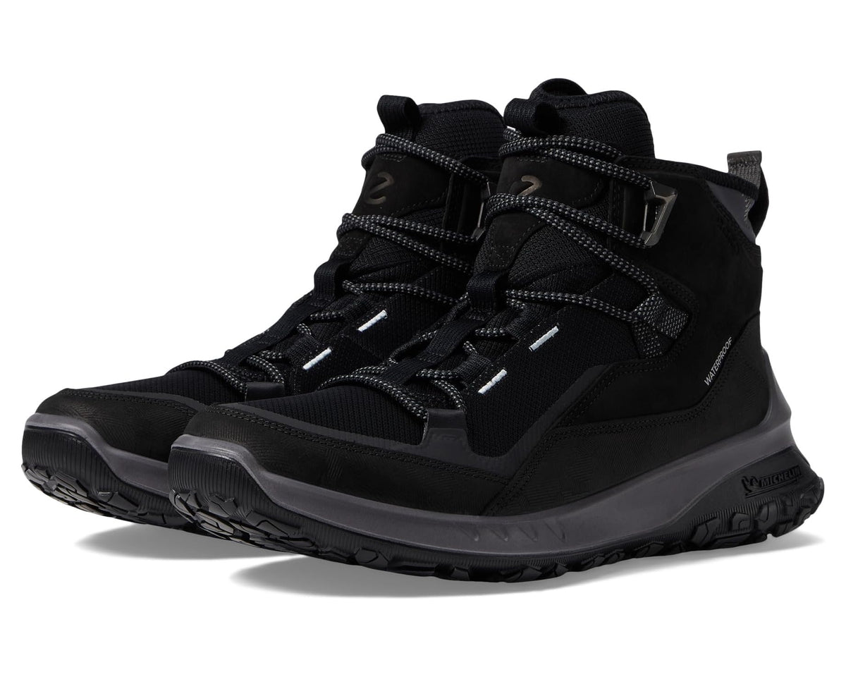 Men's ECCO Sport Ultra Terrain Waterproof Mid Hiking Boot Black/Black/Black - Eurostride