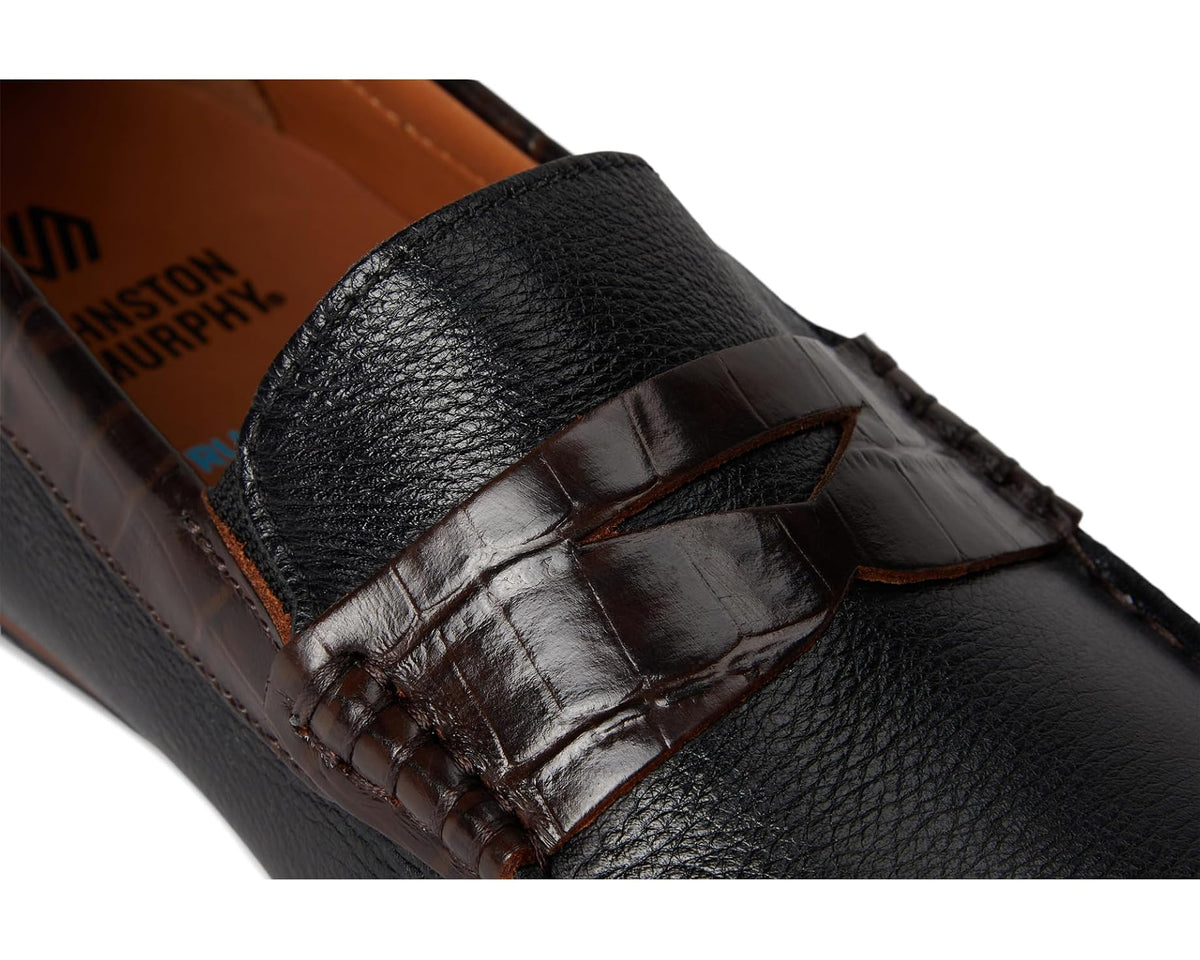 Men's Johnston & Murphy Cort 2.0 Penny Black Full Grain/Dark Brown Croc Embossed Full Grain - Eurostride