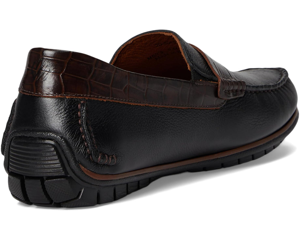 Men's Johnston & Murphy Cort 2.0 Penny Black Full Grain/Dark Brown Croc Embossed Full Grain - Eurostride
