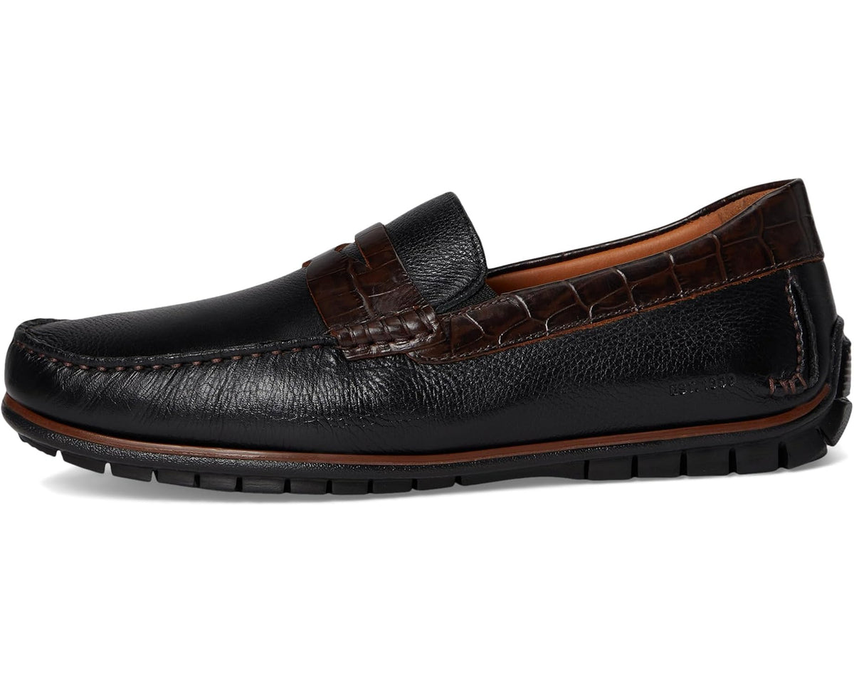 Men's Johnston & Murphy Cort 2.0 Penny Black Full Grain/Dark Brown Croc Embossed Full Grain - Eurostride