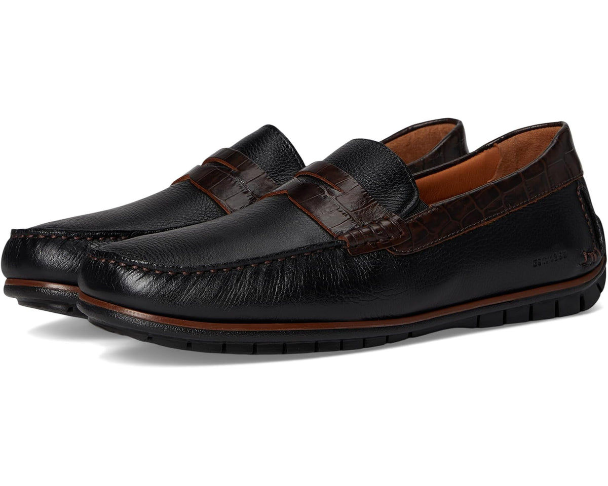Men's Johnston & Murphy Cort 2.0 Penny Black Full Grain/Dark Brown Croc Embossed Full Grain - Eurostride