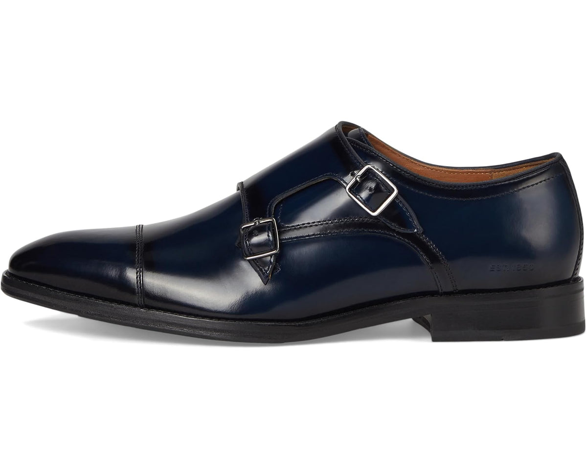 Men's Johnston & Murphy Sullivan Double Buckle Cap Toe Navy Italian Calkskin - Eurostride