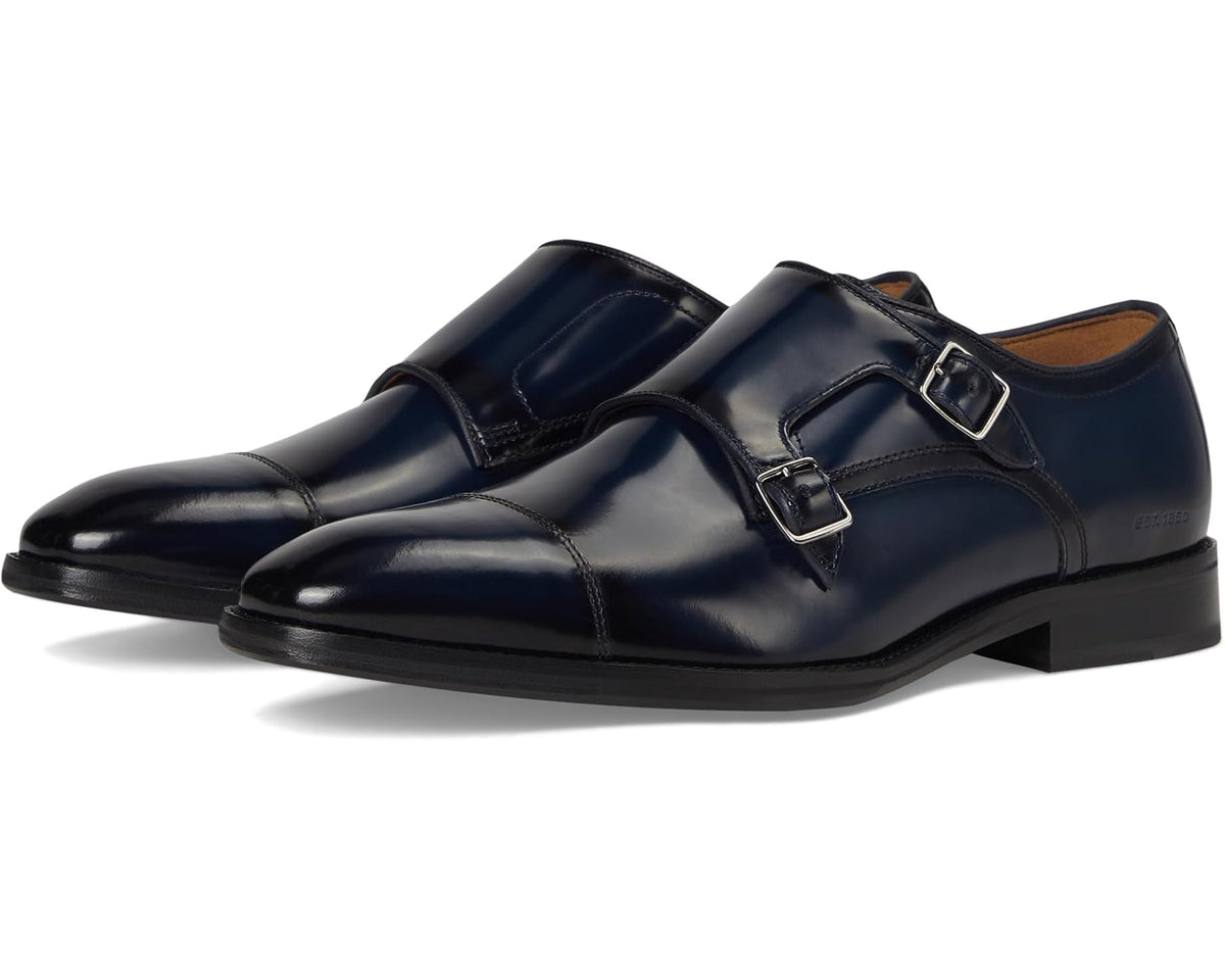 Men's Johnston & Murphy Sullivan Double Buckle Cap Toe Navy Italian Calkskin - Eurostride