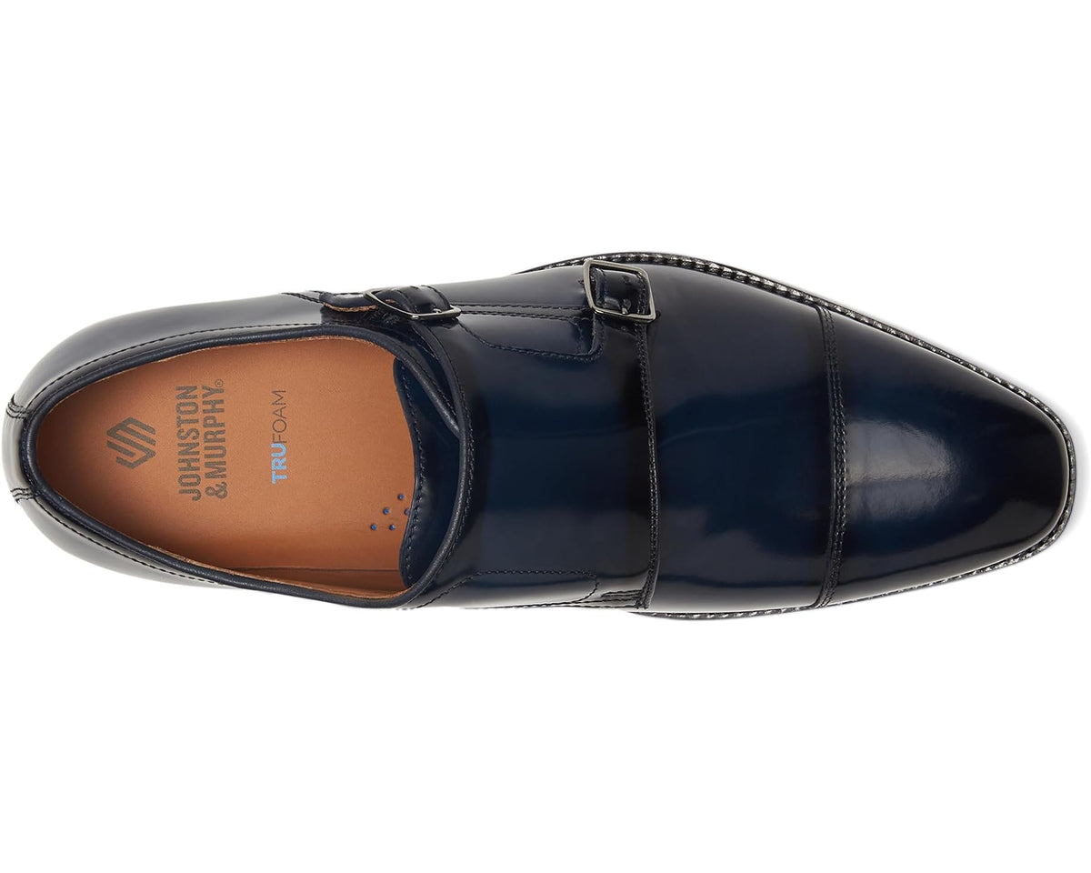 Men's Johnston & Murphy Sullivan Double Buckle Cap Toe Navy Italian Calkskin - Eurostride