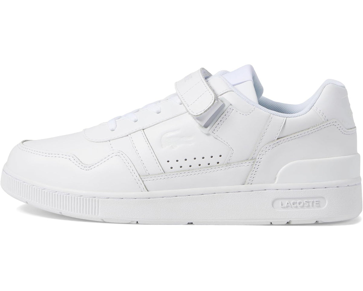 Men's Lacoste T-Clip Velcro Leather Sneakers White/White - Eurostride