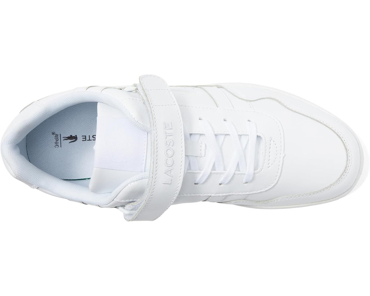 Men's Lacoste T-Clip Velcro Leather Sneakers White/White - Eurostride