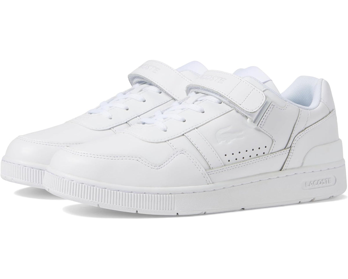 Men's Lacoste T-Clip Velcro Leather Sneakers White/White - Eurostride