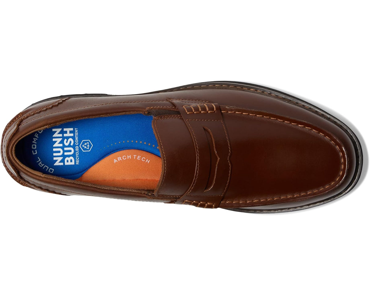 Men's Nunn Bush Odin II Moc Toe Penny Loafer Lightweight and Comfortable Slip-On Cognac - Eurostride
