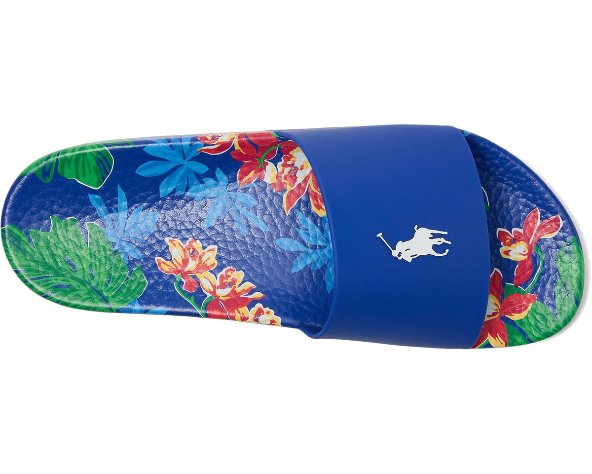 Men's Polo Ralph Lauren Floral-Print Slides Tropical Royal - Eurostride