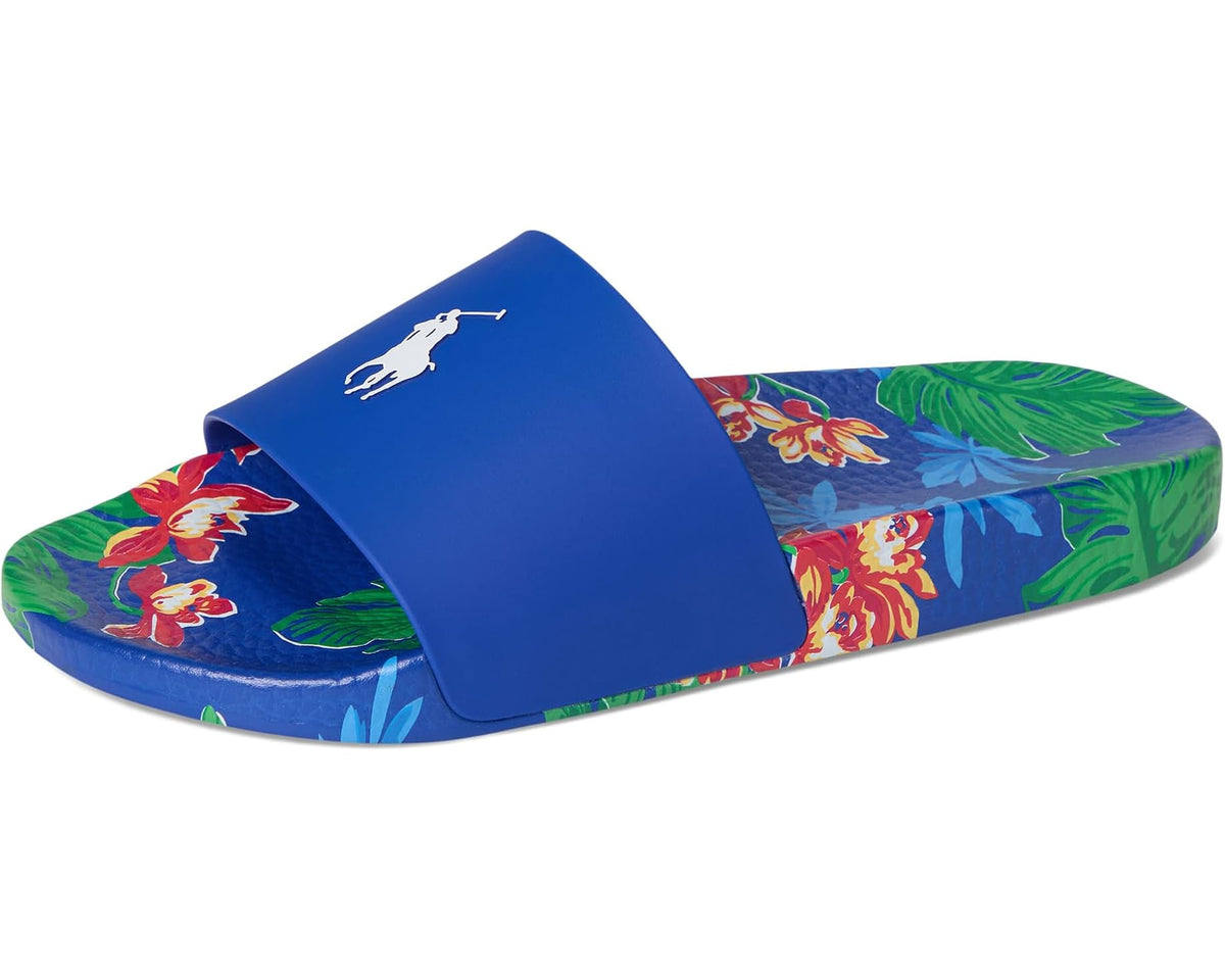 Men's Polo Ralph Lauren Floral-Print Slides Tropical Royal - Eurostride