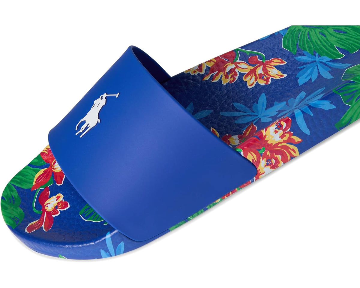 Men's Polo Ralph Lauren Floral-Print Slides Tropical Royal - Eurostride